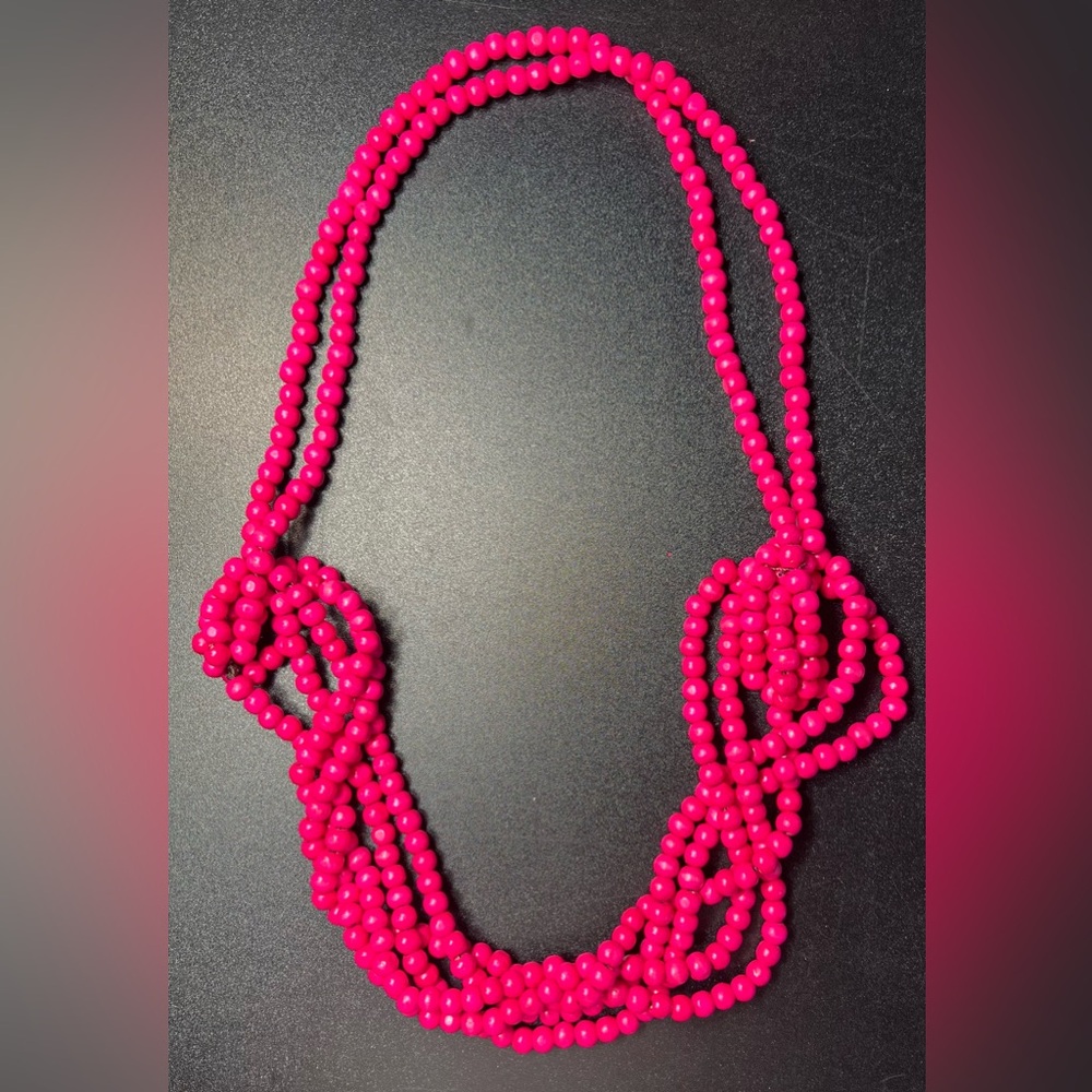 Hot Pink Fuschia Wood Beaded ❤️Valentine's Day❤️ Slip On Celebration Necklace